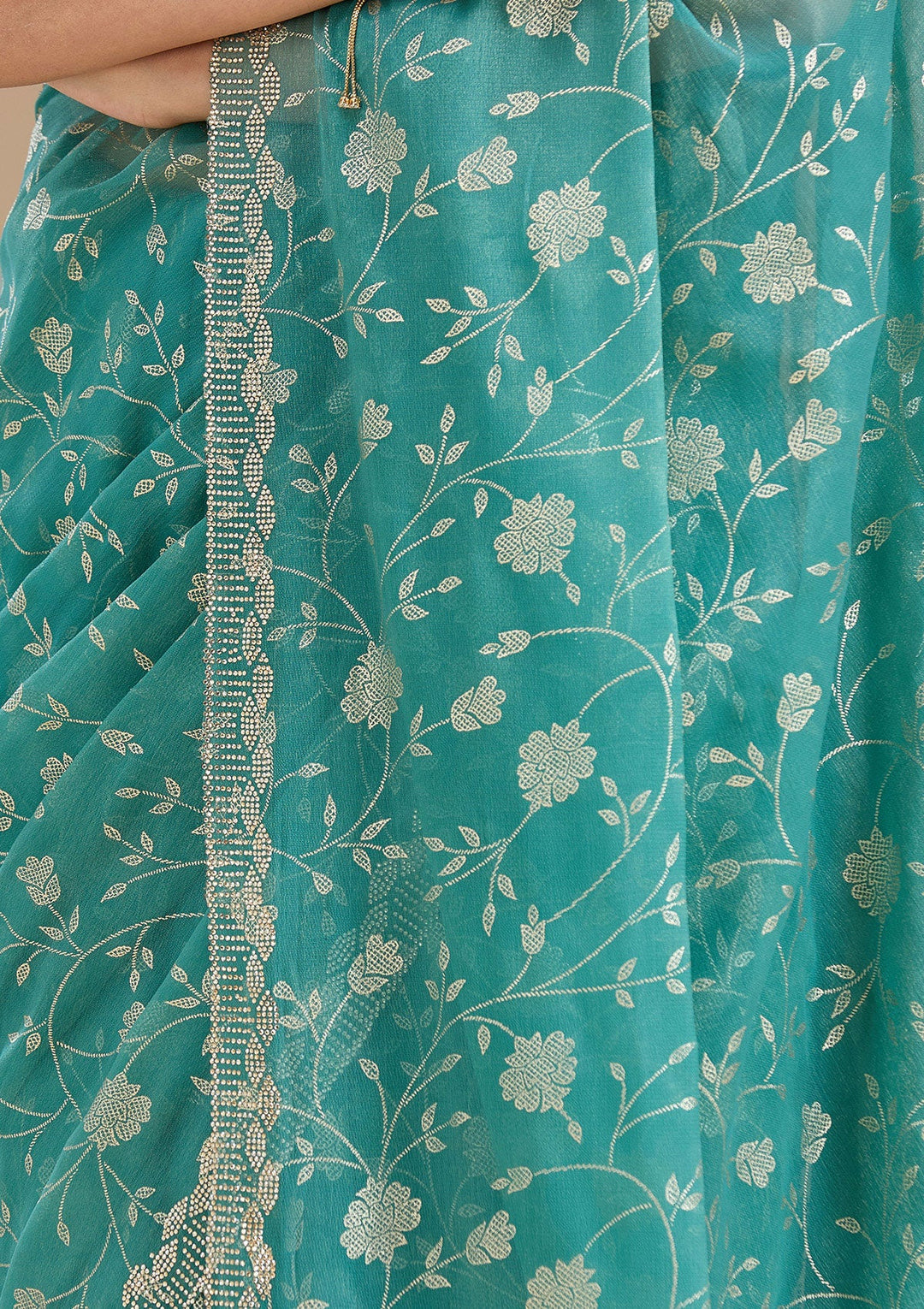 Sea Green Badla Tissue Saree_koskii
