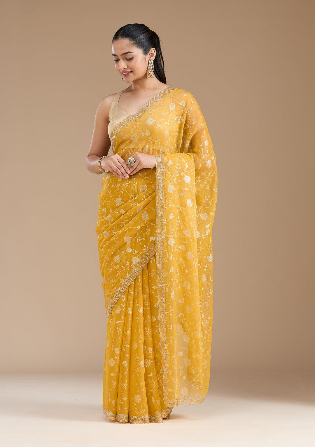 Yellow Badla Tissue Saree_koskii