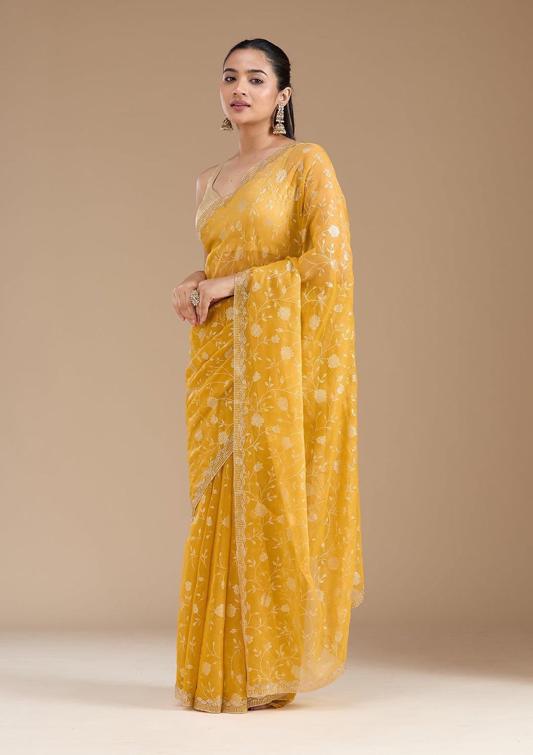 Yellow Badla Tissue Saree_koskii