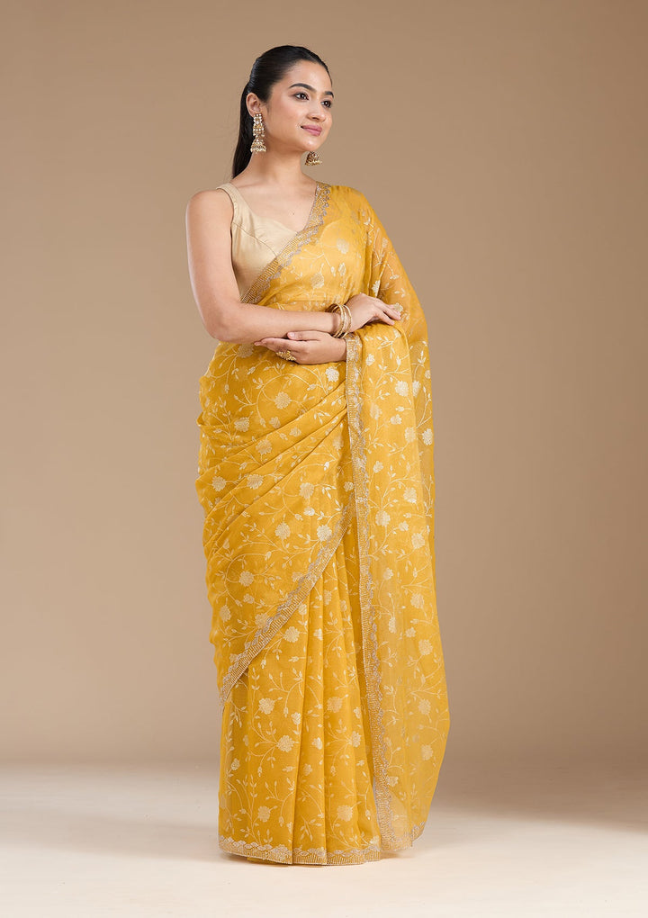 Yellow Badla Tissue Saree_koskii