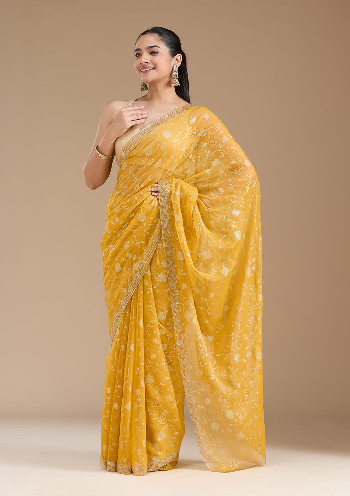 Yellow Badla Tissue Saree_koskii