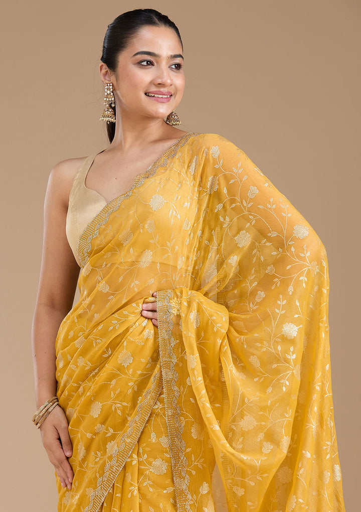 Yellow Badla Tissue Saree_koskii