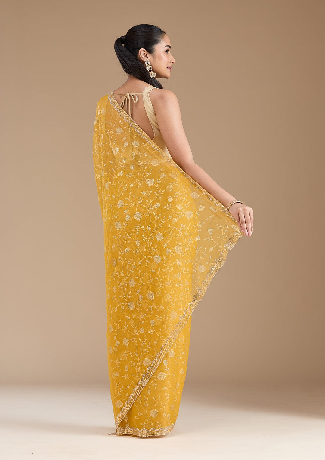 Yellow Badla Tissue Saree_koskii