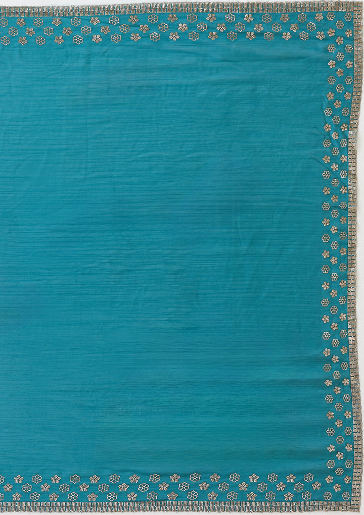 Peacock Blue Stonework (Gold) Chiffon Saree_koskii