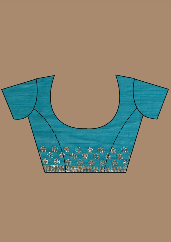 Peacock Blue Stonework (Gold) Chiffon Saree_koskii