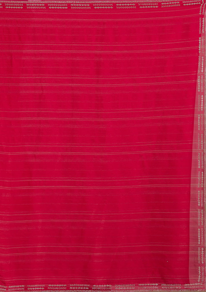 Rani Pink Stonework (Gold) Chiffon Saree_koskii