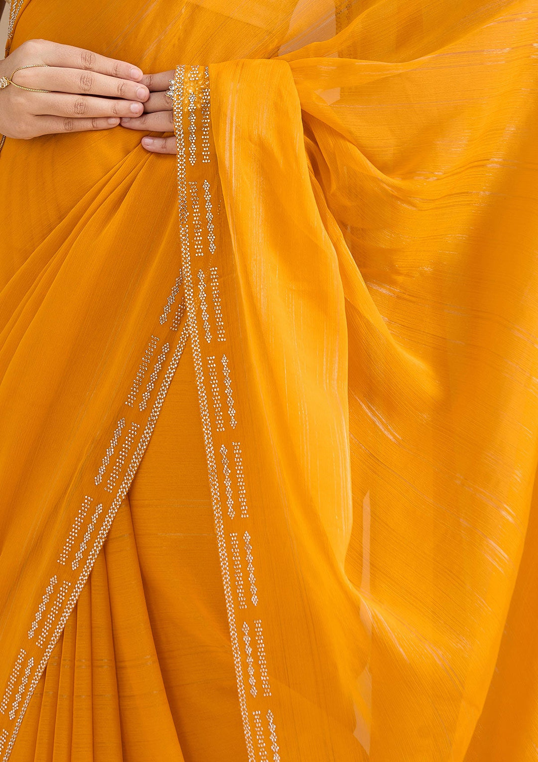 Yellow Stonework (Gold) Chiffon Saree_koskii