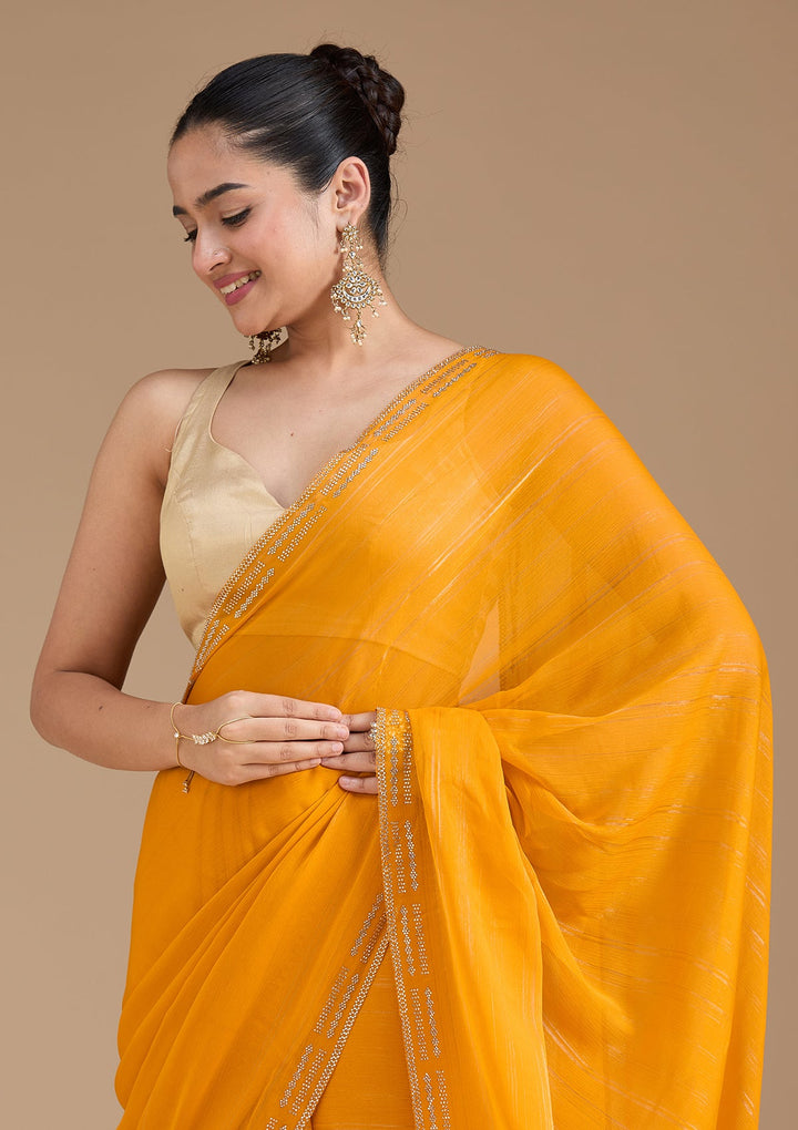 Yellow Stonework (Gold) Chiffon Saree_koskii