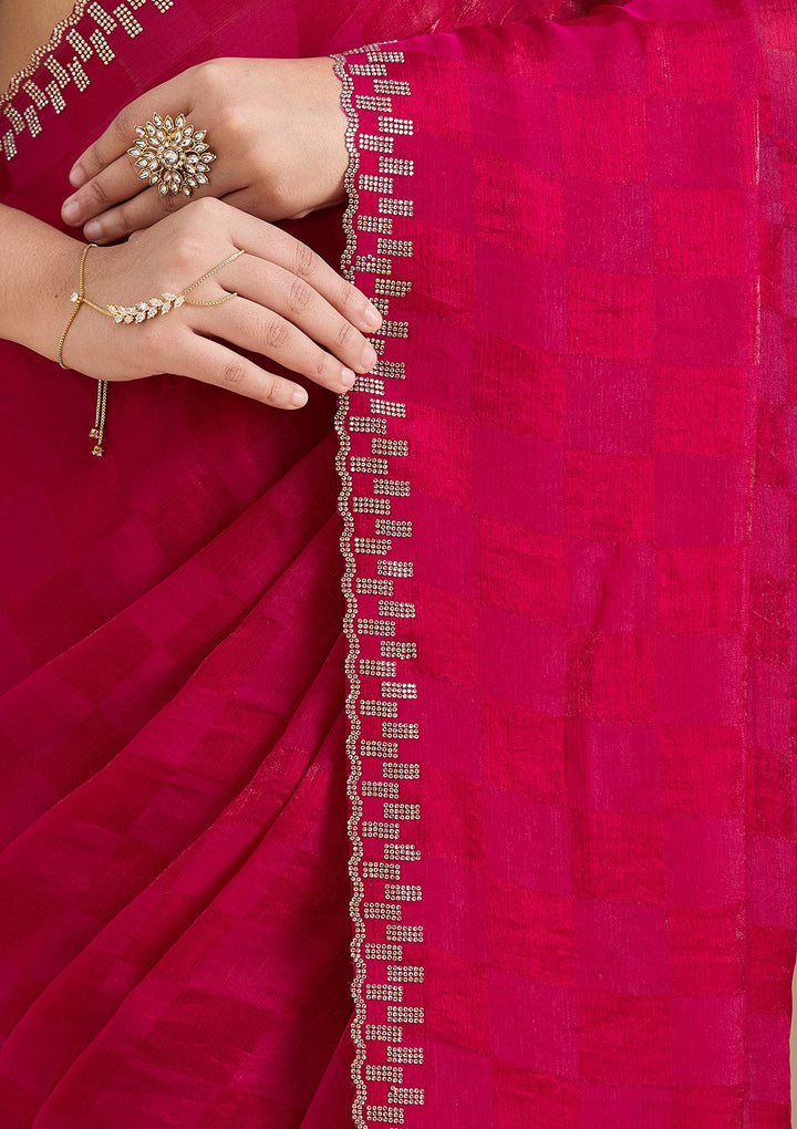 Magenta Pink Stonework (Gold) Tissue Saree_koskii