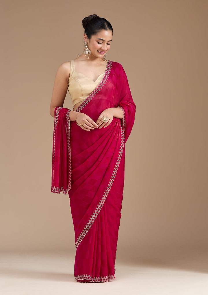 Magenta Pink Stonework (Gold) Tissue Saree_koskii