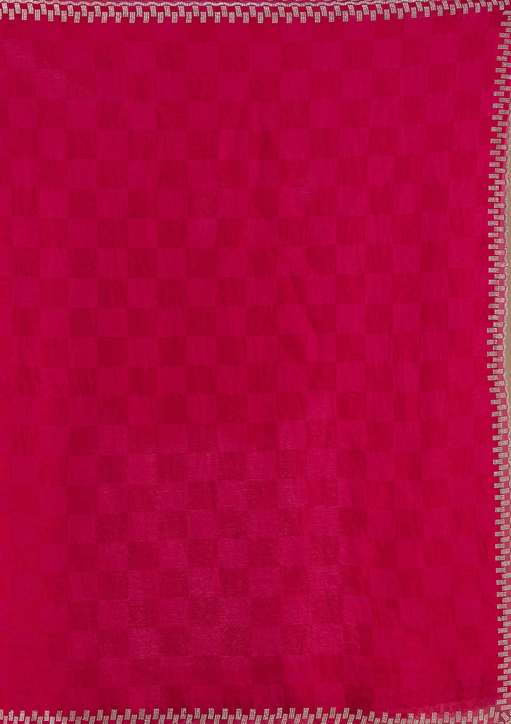 Magenta Pink Stonework (Gold) Tissue Saree_koskii