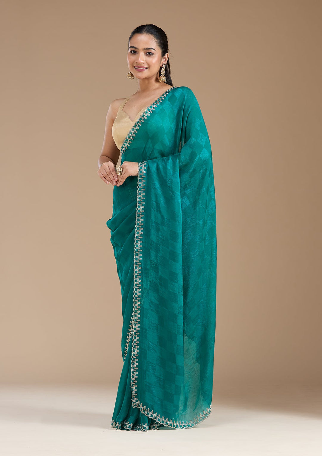 Rama Green Stonework (Gold) Tissue Saree_koskii