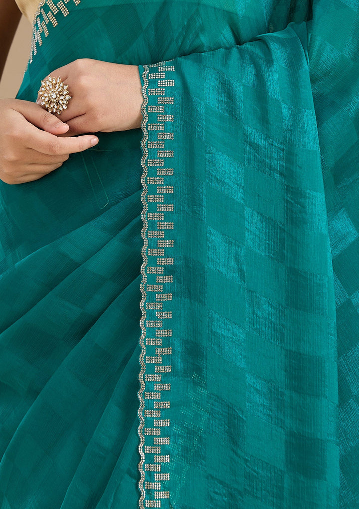 Rama Green Stonework (Gold) Tissue Saree_koskii