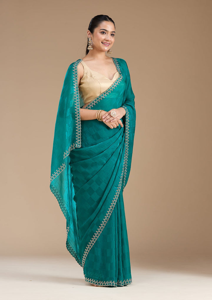 Rama Green Stonework (Gold) Tissue Saree_koskii