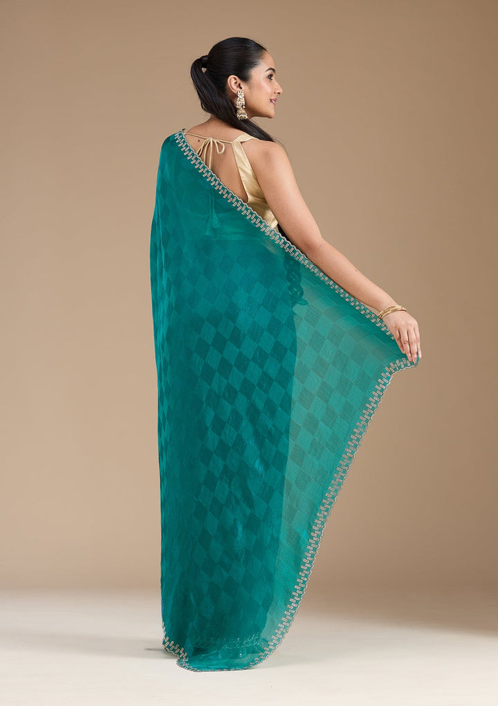 Rama Green Stonework (Gold) Tissue Saree_koskii