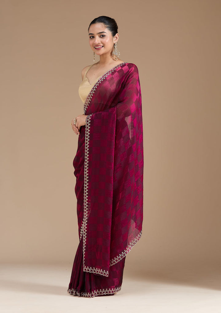Wine Stonework (Gold) Tissue Saree_koskii