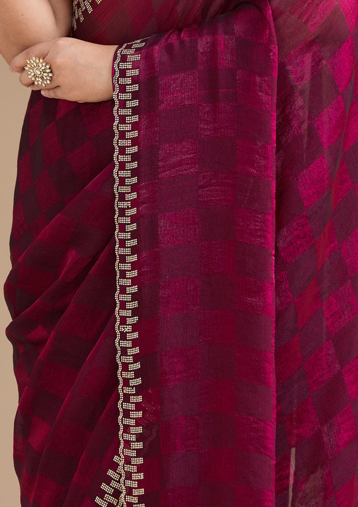 Wine Stonework (Gold) Tissue Saree_koskii
