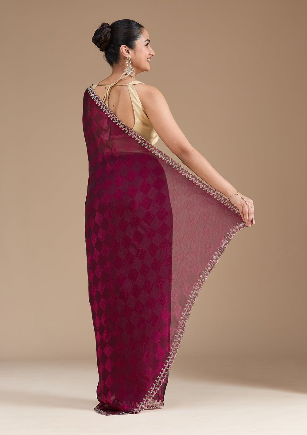 Wine Stonework (Gold) Tissue Saree_koskii