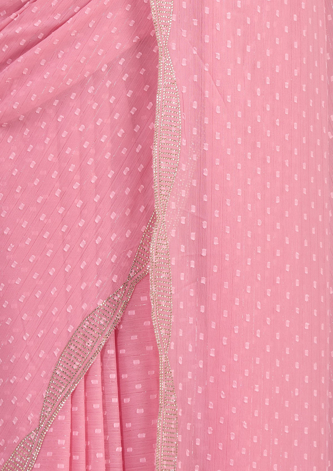 Gajari Pink Stonework (Silver) Chiffon Saree-koskii