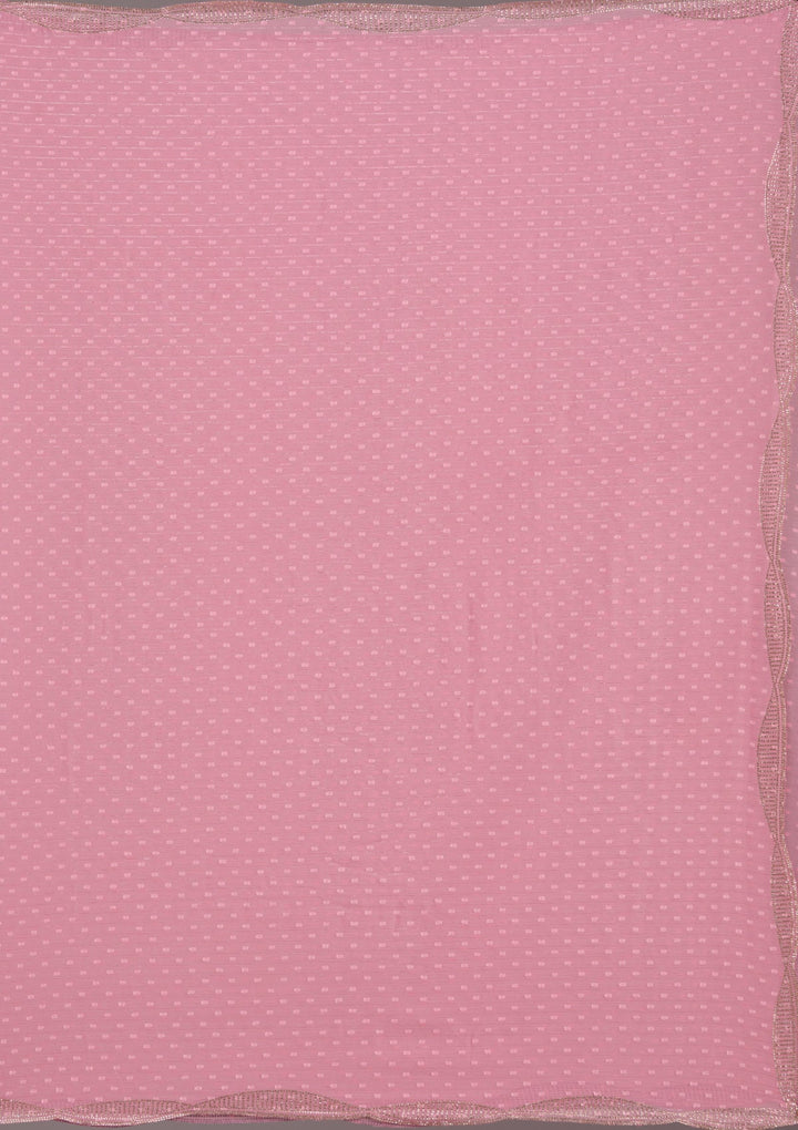 Gajari Pink Stonework (Silver) Chiffon Saree-koskii