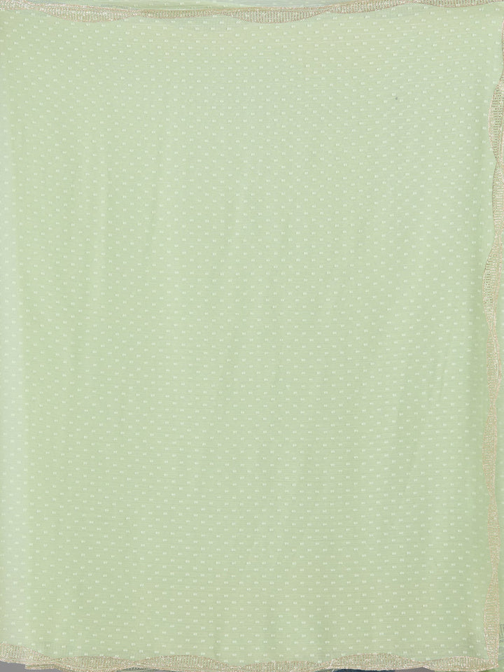 Pista Green Stonework (Silver) Chiffon Saree-Koskii