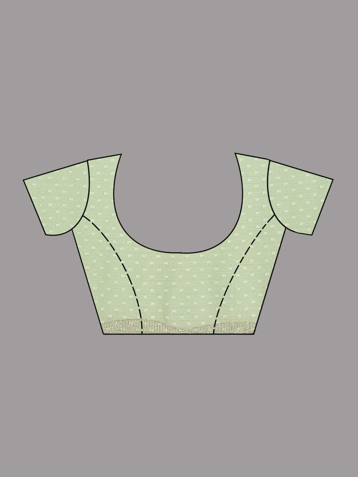 Pista Green Stonework (Silver) Chiffon Saree-Koskii