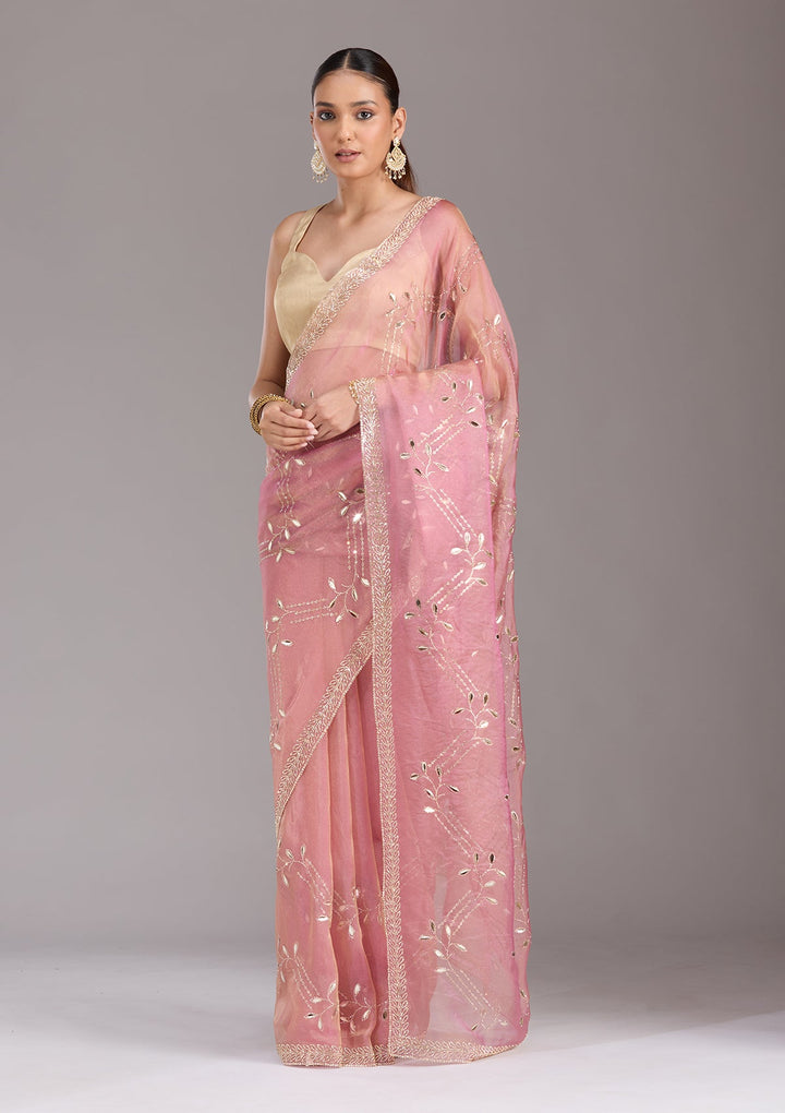 Onion Pink Stonework (Gold) Tissue Saree-koskii