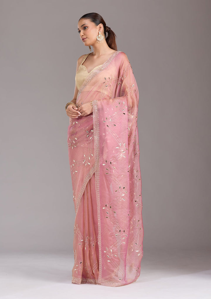 Onion Pink Stonework (Gold) Tissue Saree-koskii