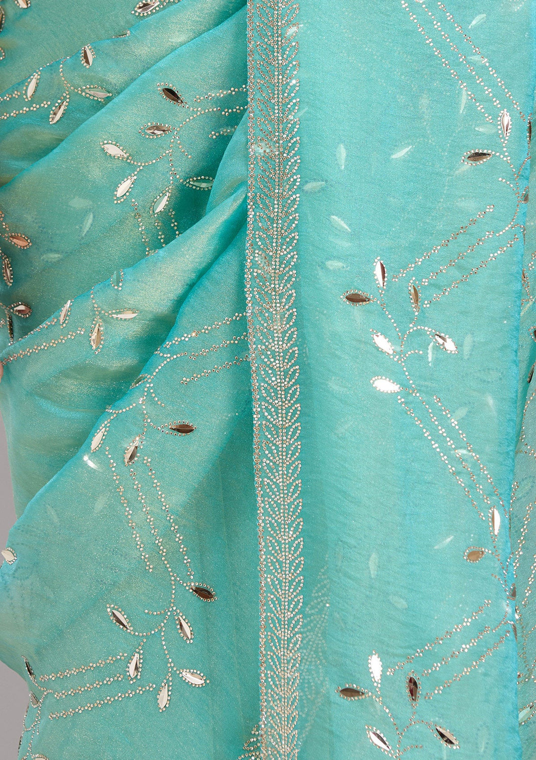 Sea Green Stonework (Gold) Tissue Saree-koskii