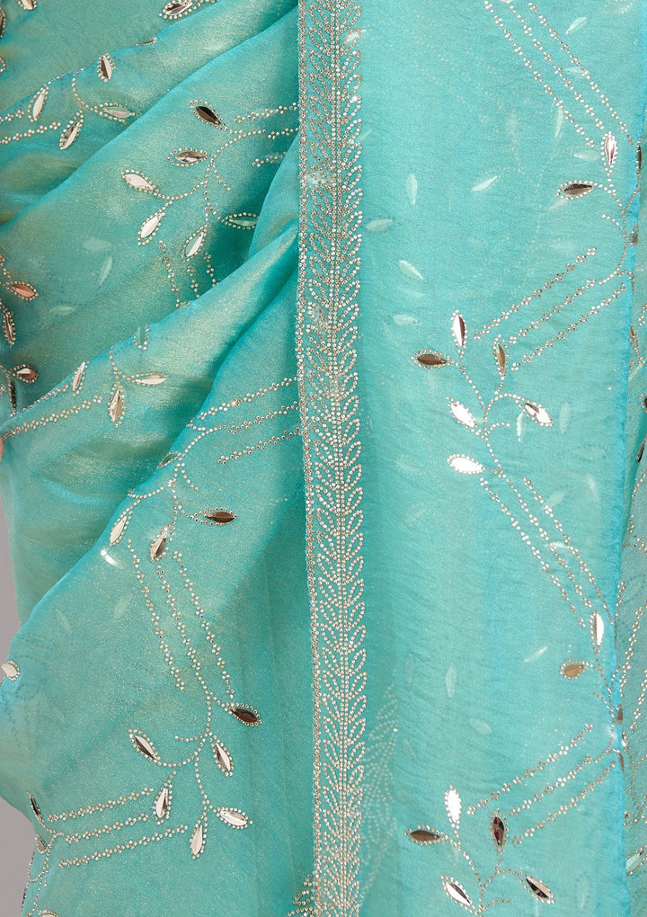 Sea Green Stonework (Gold) Tissue Saree-koskii