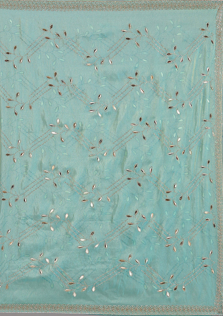 Sea Green Stonework (Gold) Tissue Saree-koskii