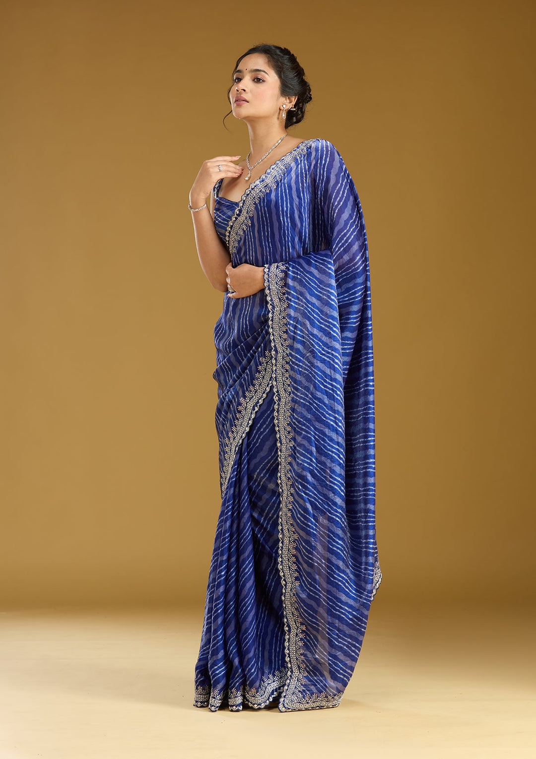 Navy Blue Zariwork (Silver) Organza Saree