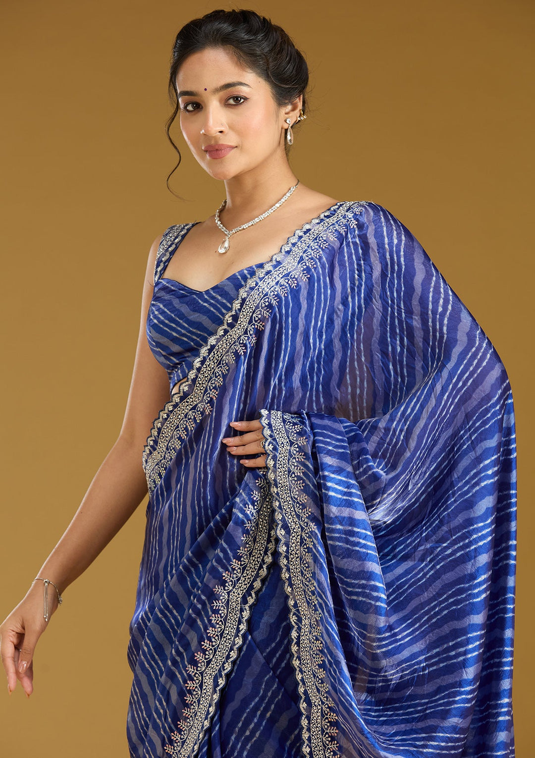 Navy Blue Zariwork (Silver) Organza Saree