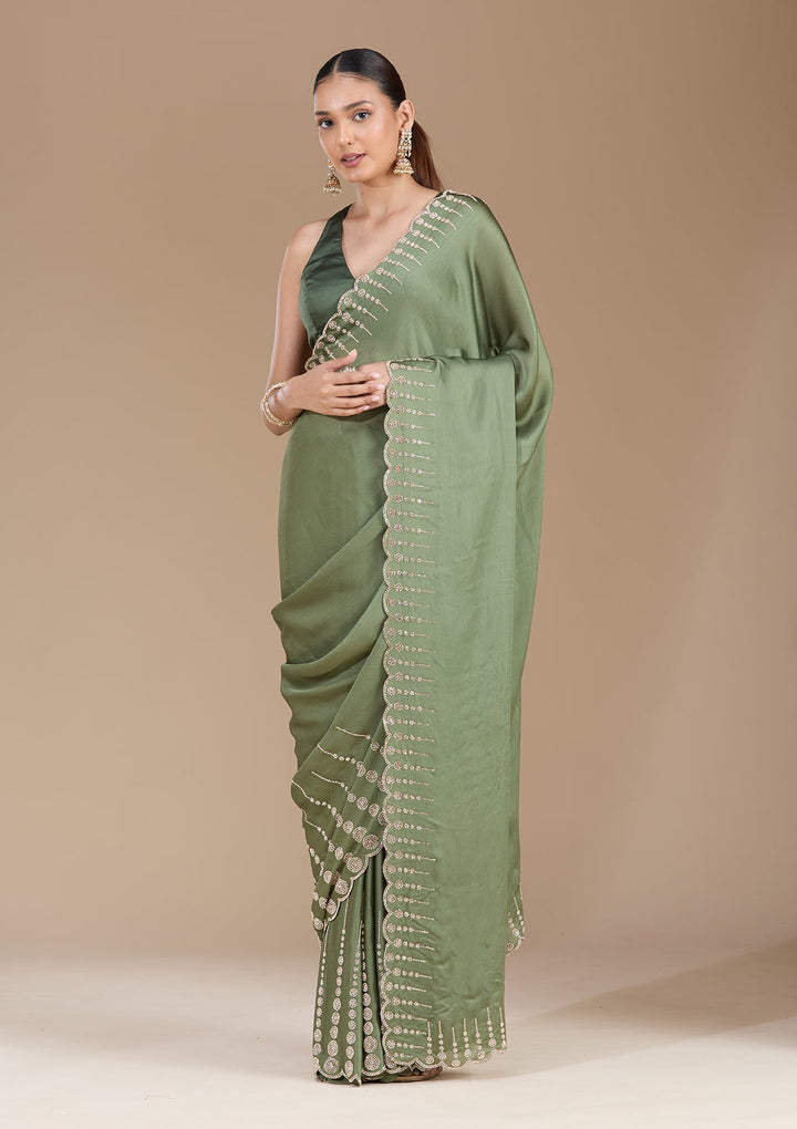 Mehendi Stonework (Gold) Chiffon Saree-koskii