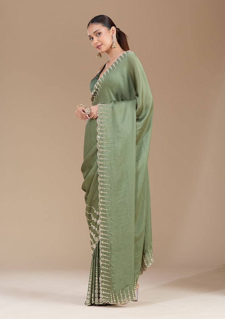 Mehendi Stonework (Gold) Chiffon Saree-koskii