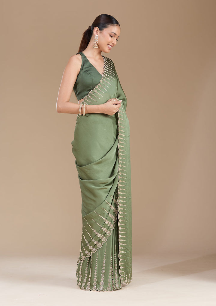 Mehendi Stonework (Gold) Chiffon Saree-koskii