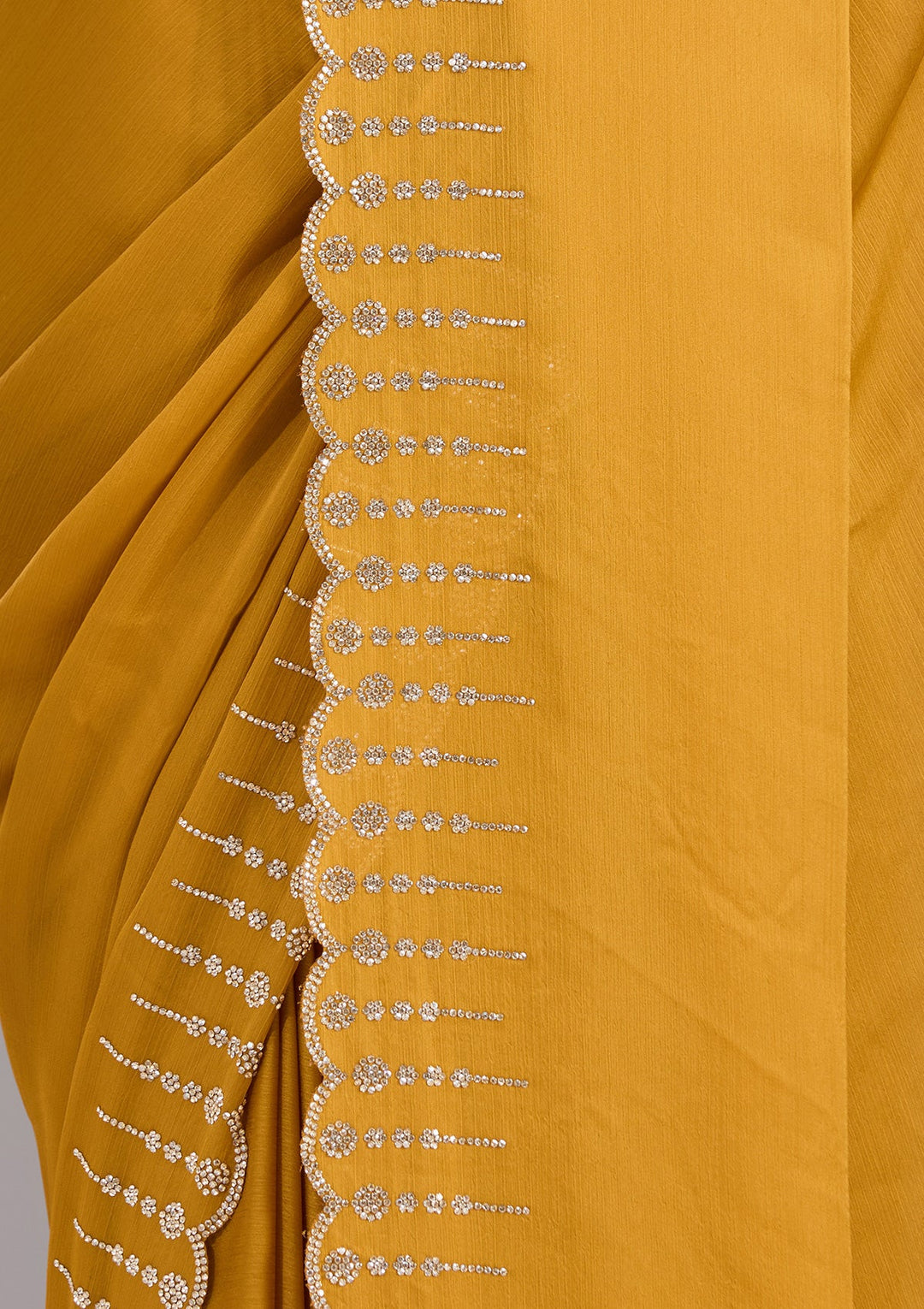 Mustard Stonework (Gold) Chiffon Saree-koskii