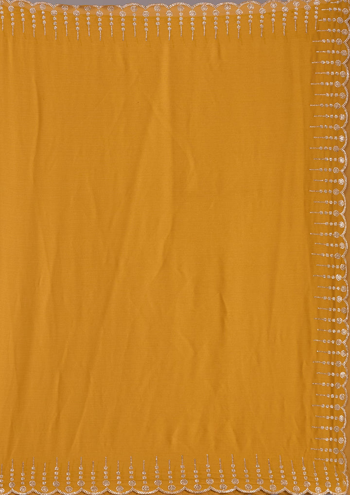 Mustard Stonework (Gold) Chiffon Saree-koskii