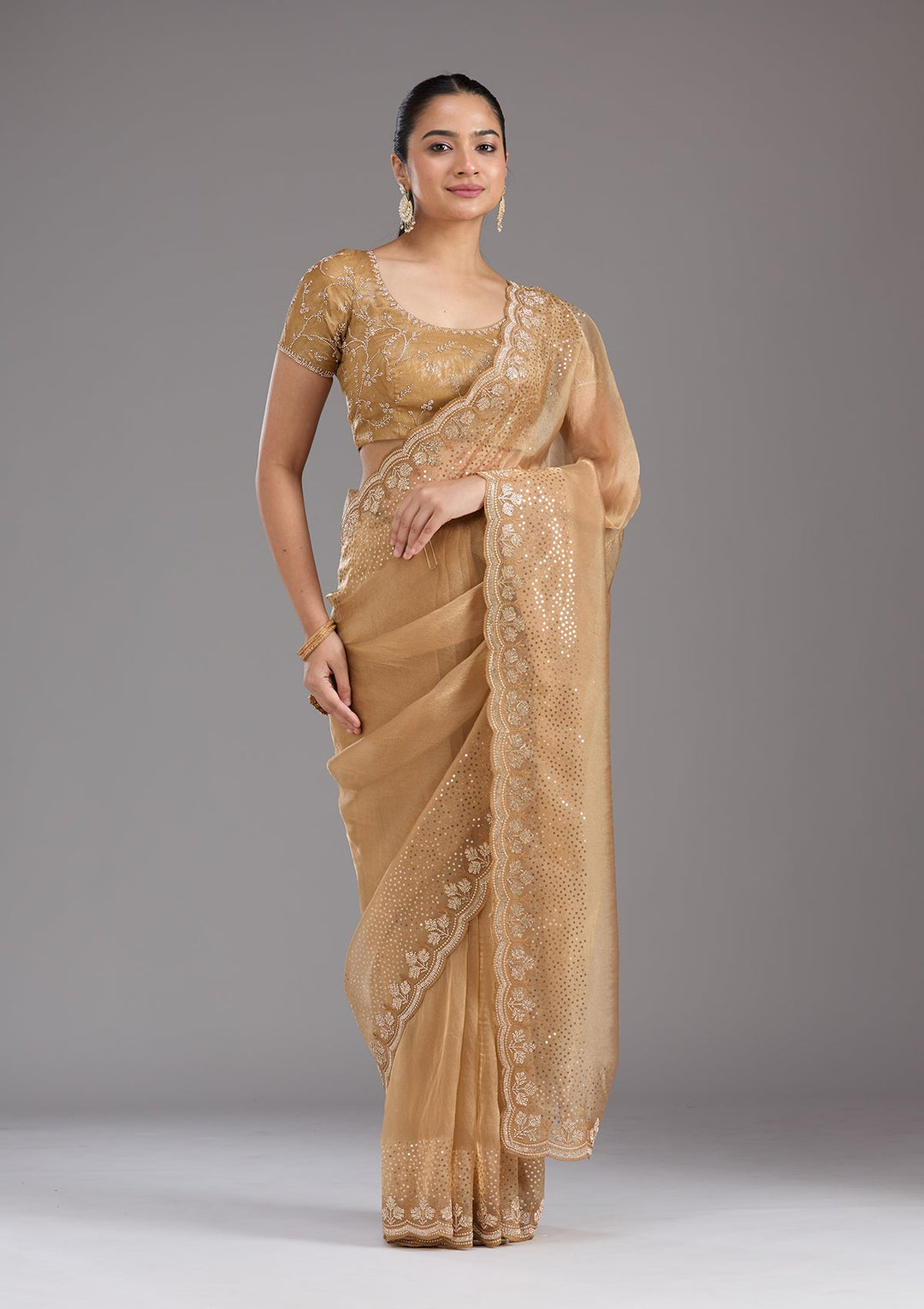 Gold Stonework Tissue Saree_koskii