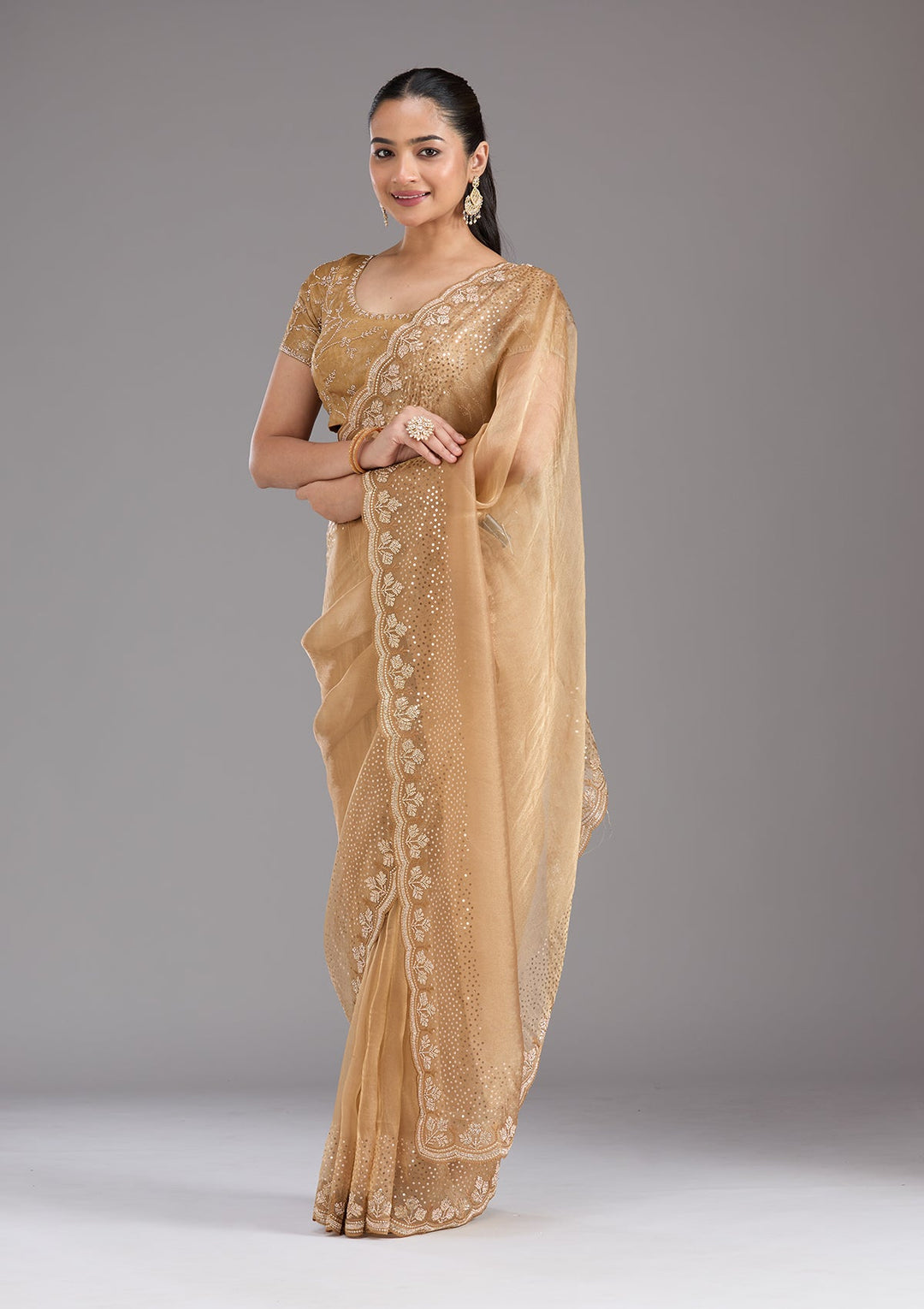 Gold Stonework Tissue Saree_koskii