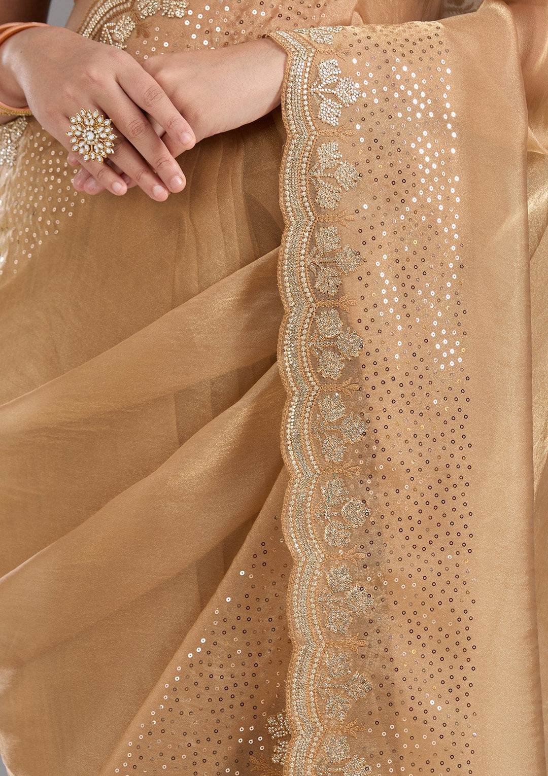 Gold Stonework Tissue Saree_koskii