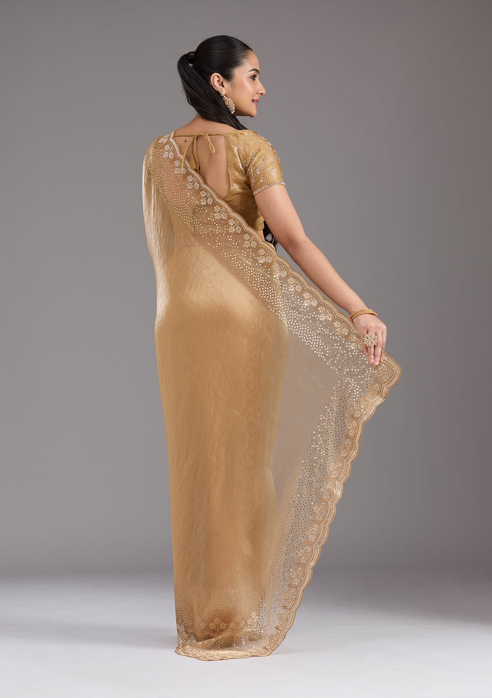 Gold Stonework Tissue Saree_koskii
