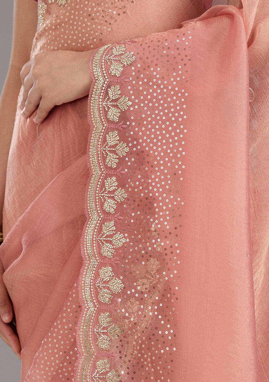 Peach Stonework Tissue Saree_koskii