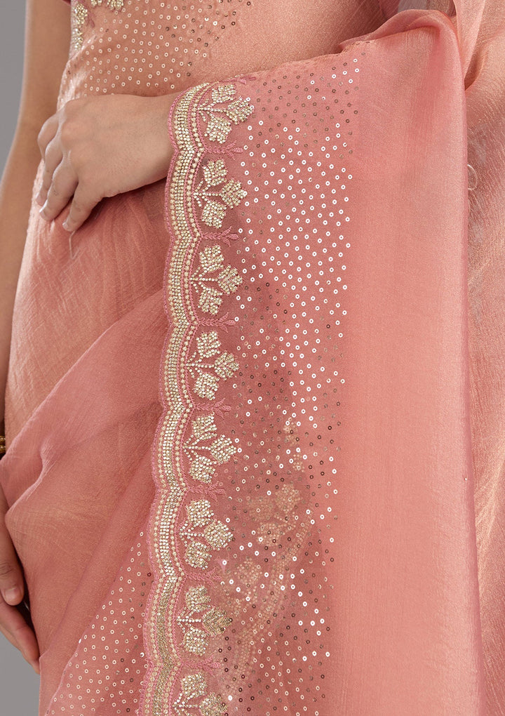 Peach Stonework Tissue Saree_koskii
