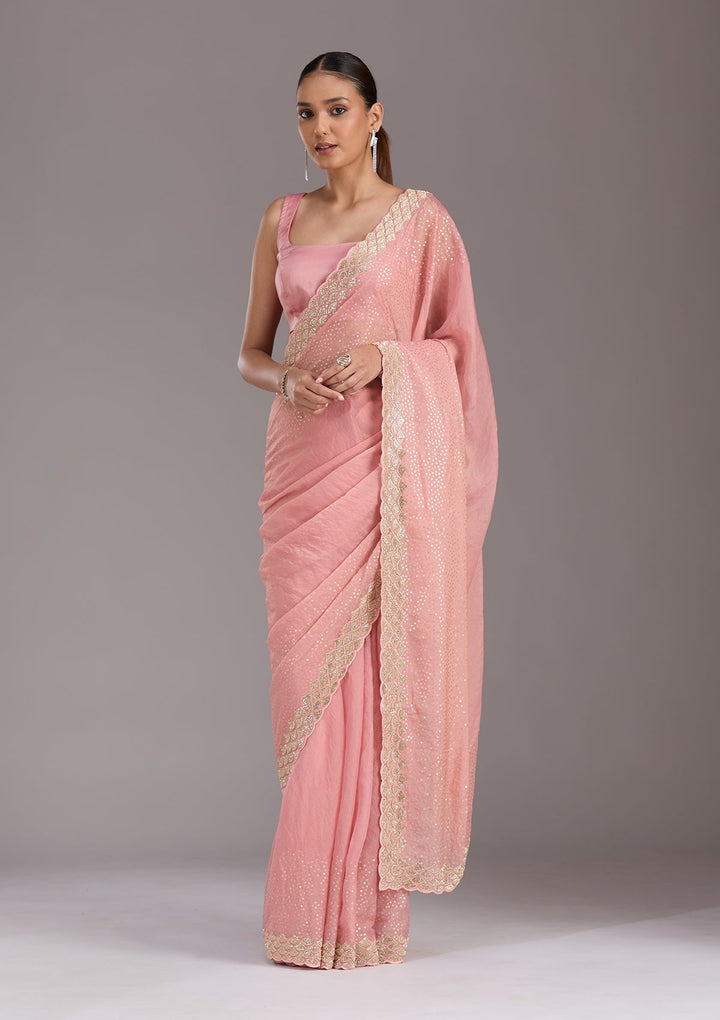 Baby Pink Sequins Tissue Saree-koskii