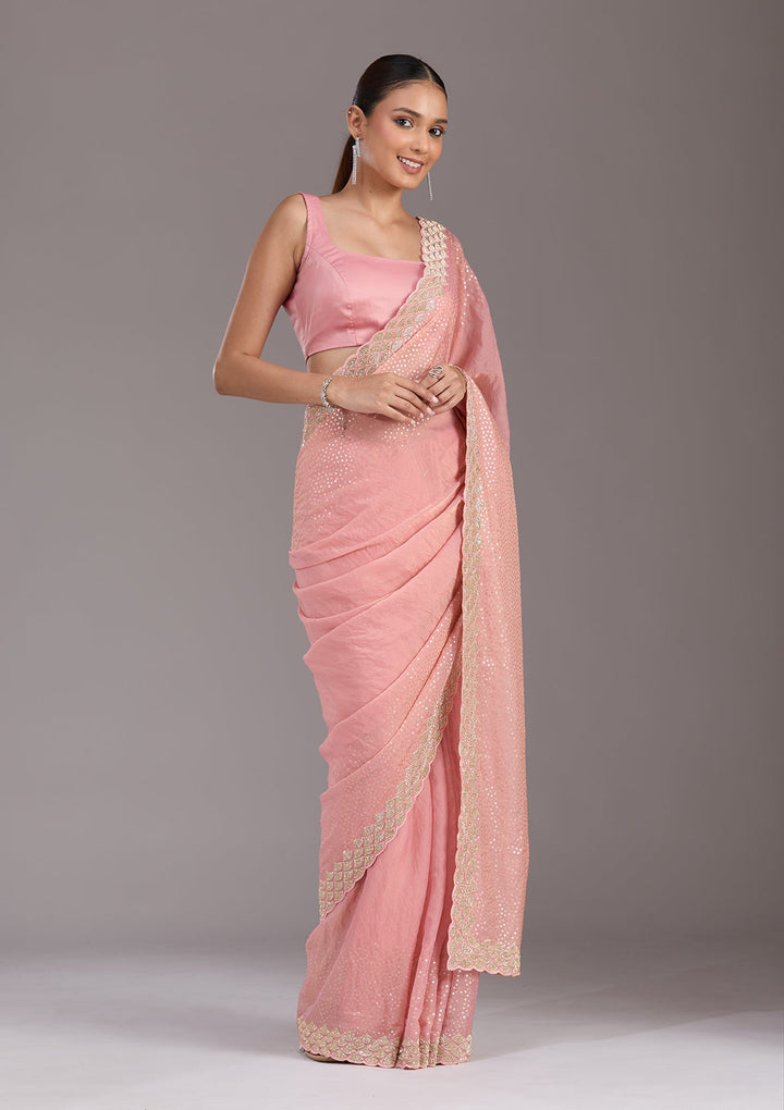 Baby Pink Sequins Tissue Saree-koskii