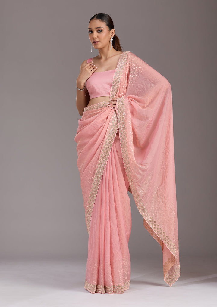 Baby Pink Sequins Tissue Saree-koskii