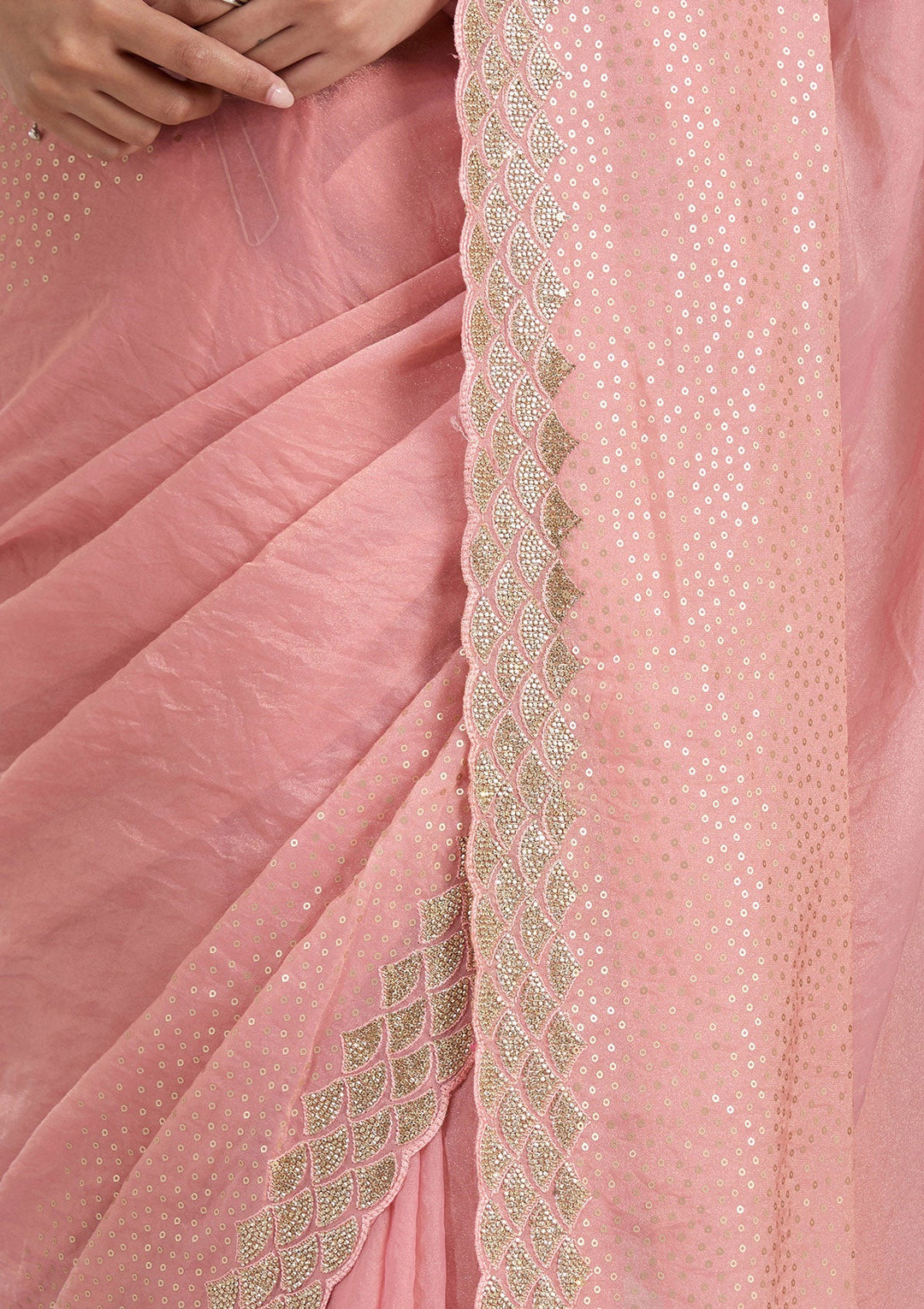 Baby Pink Sequins Tissue Saree-koskii