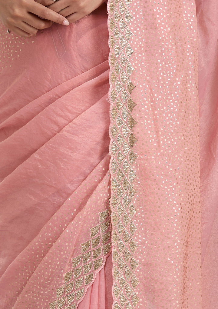 Baby Pink Sequins Tissue Saree-koskii