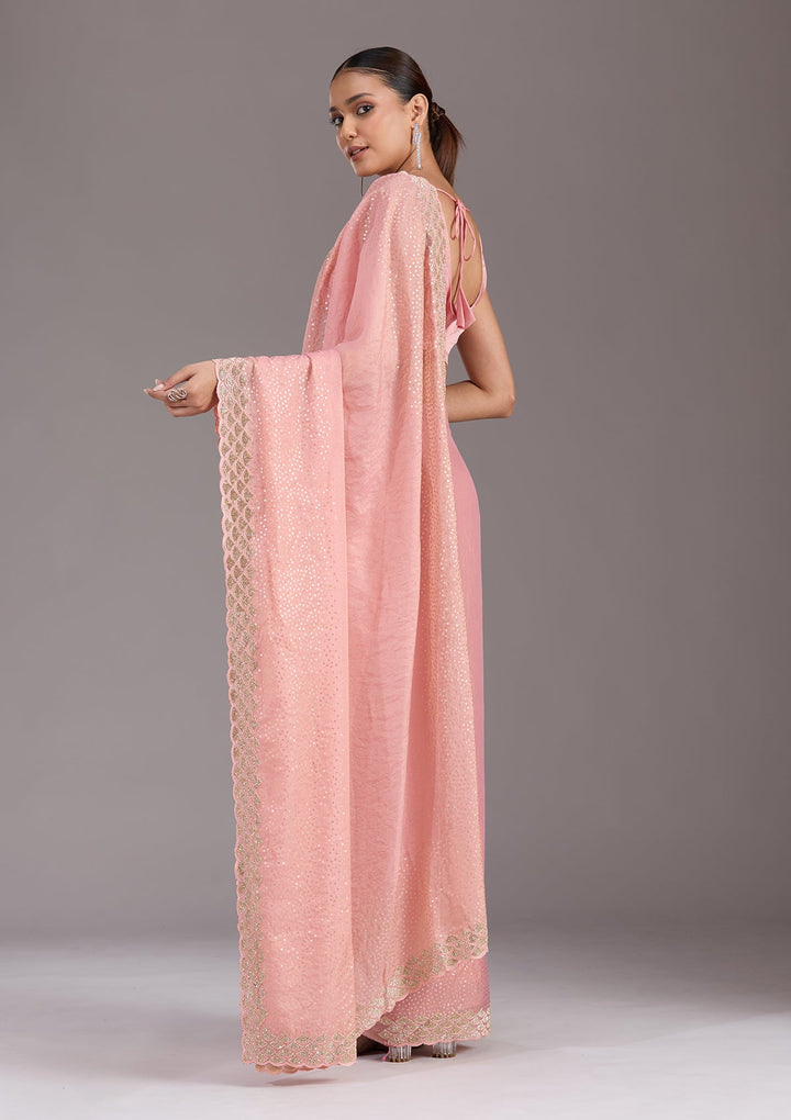 Baby Pink Sequins Tissue Saree-koskii